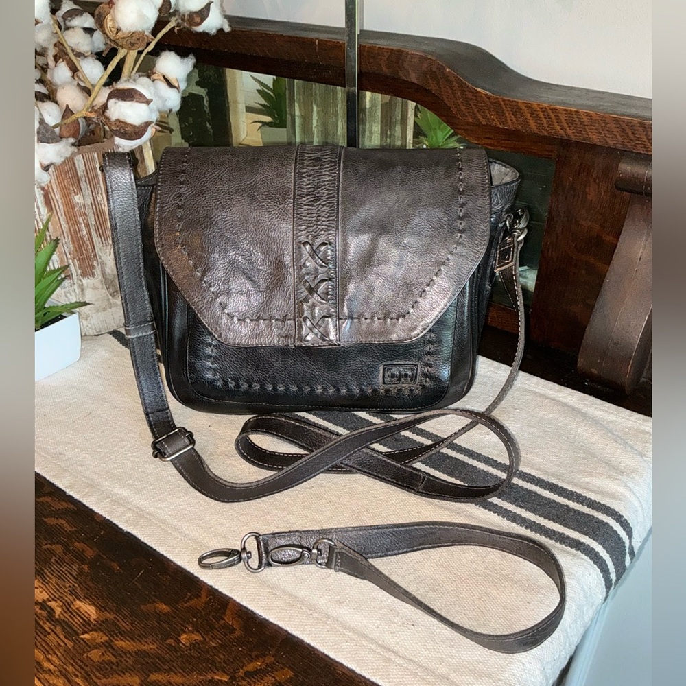 Bed Stu Brown & Black Leather Two-Tone Crossbody Bag - Picture 14 of 15